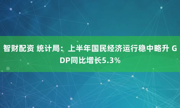 智财配资 统计局：上半年国民经济运行稳中略升 GDP同比增长5.3%